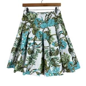 Ann Taylor Loft Mini Skirt Womens 0 White Blue Floral Pleated A-Line Cottagecore